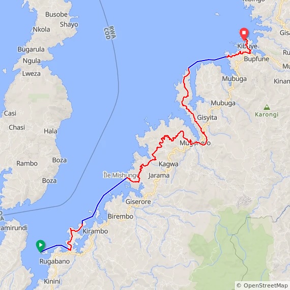 Ruanda E-Mountainbike Karte von Maravilla zur Comoran Lodge