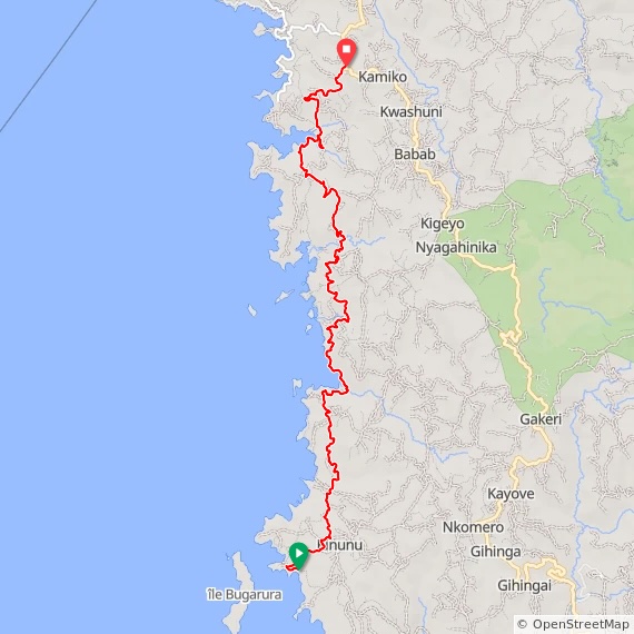 Ruanda E-Mountainbike Karte von Rushel Lodge - nach Nyamyumba