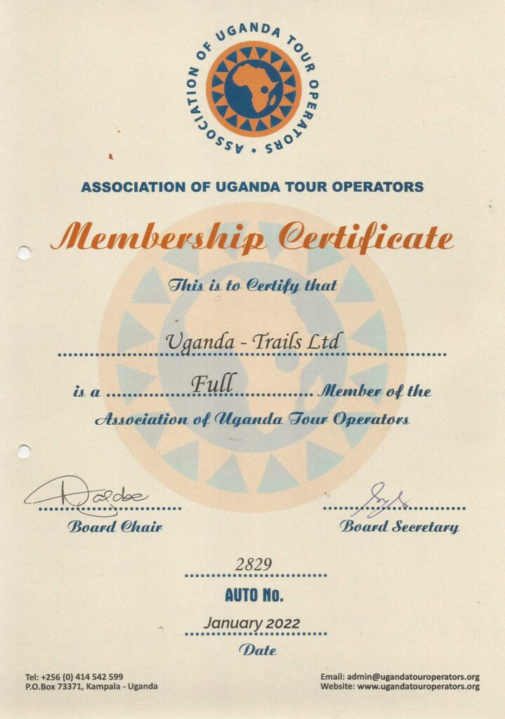 Uganda Trails LTD Association of Uganda Tour Operators - Membership Certificate